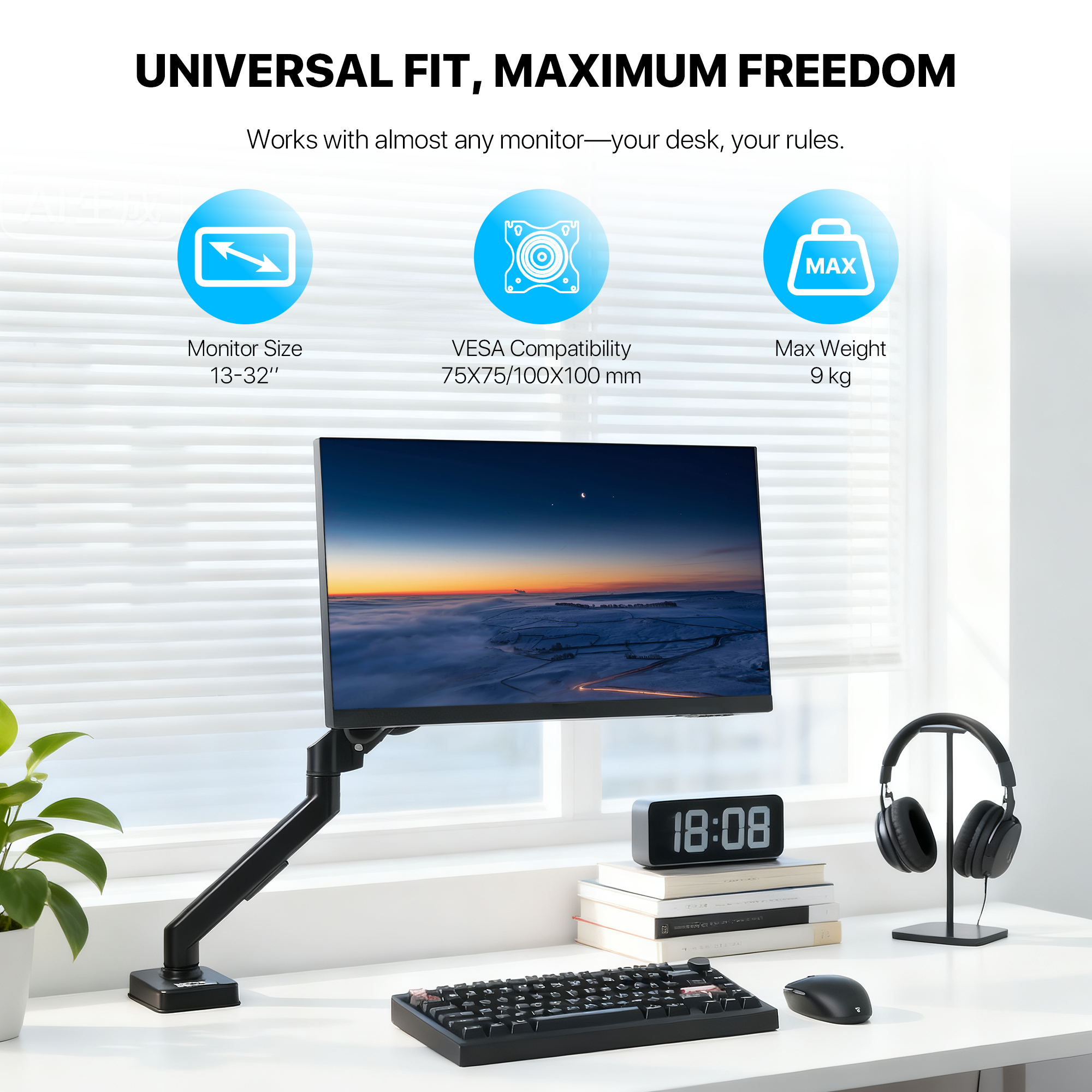 Fantech WorkStation MBS1 Single-Arm Monitor Bracket 90 Degree Tilt