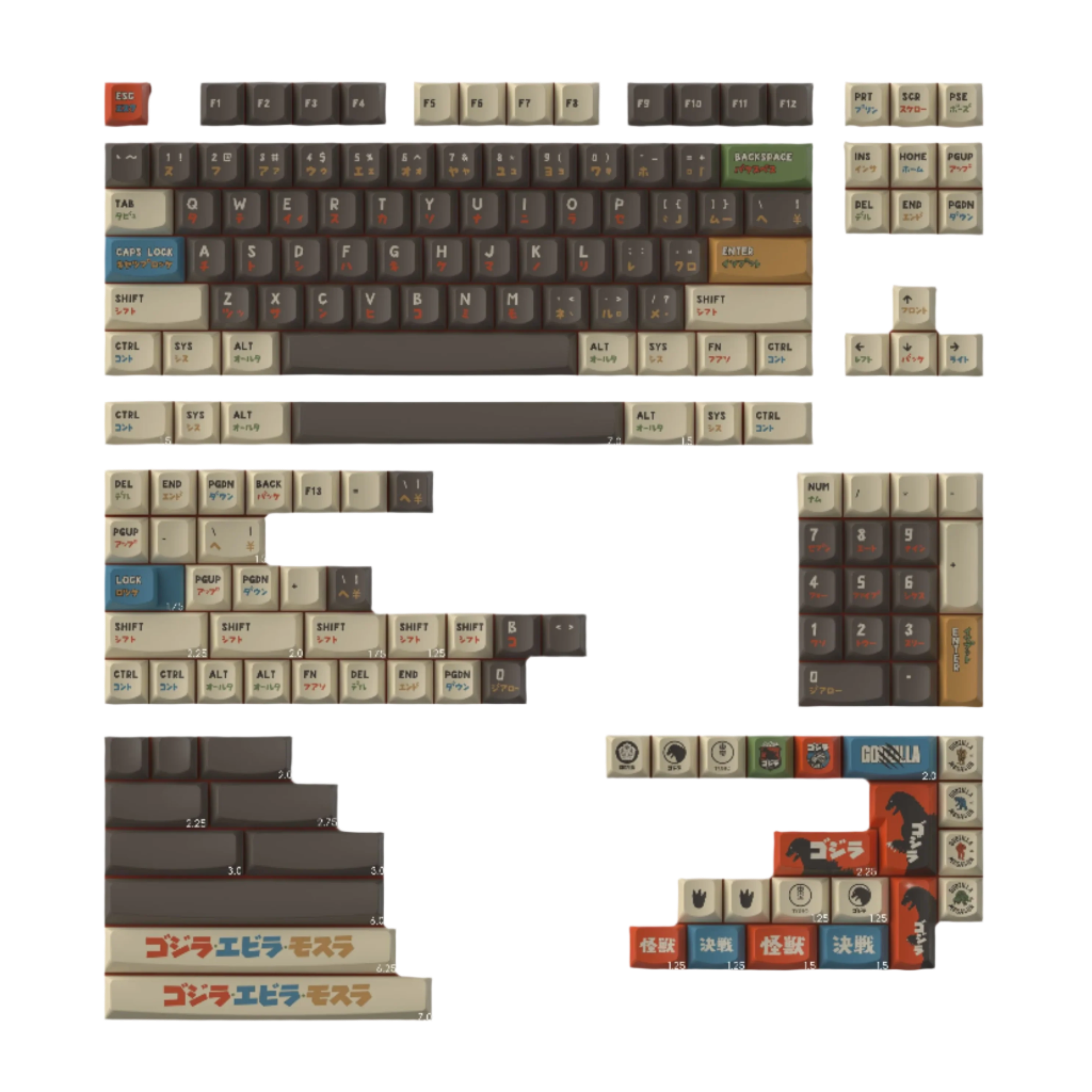 Keytok SMILE Profile Black Classic Godzilla Dye-Sub PBT Keyaps 173pcs / Set