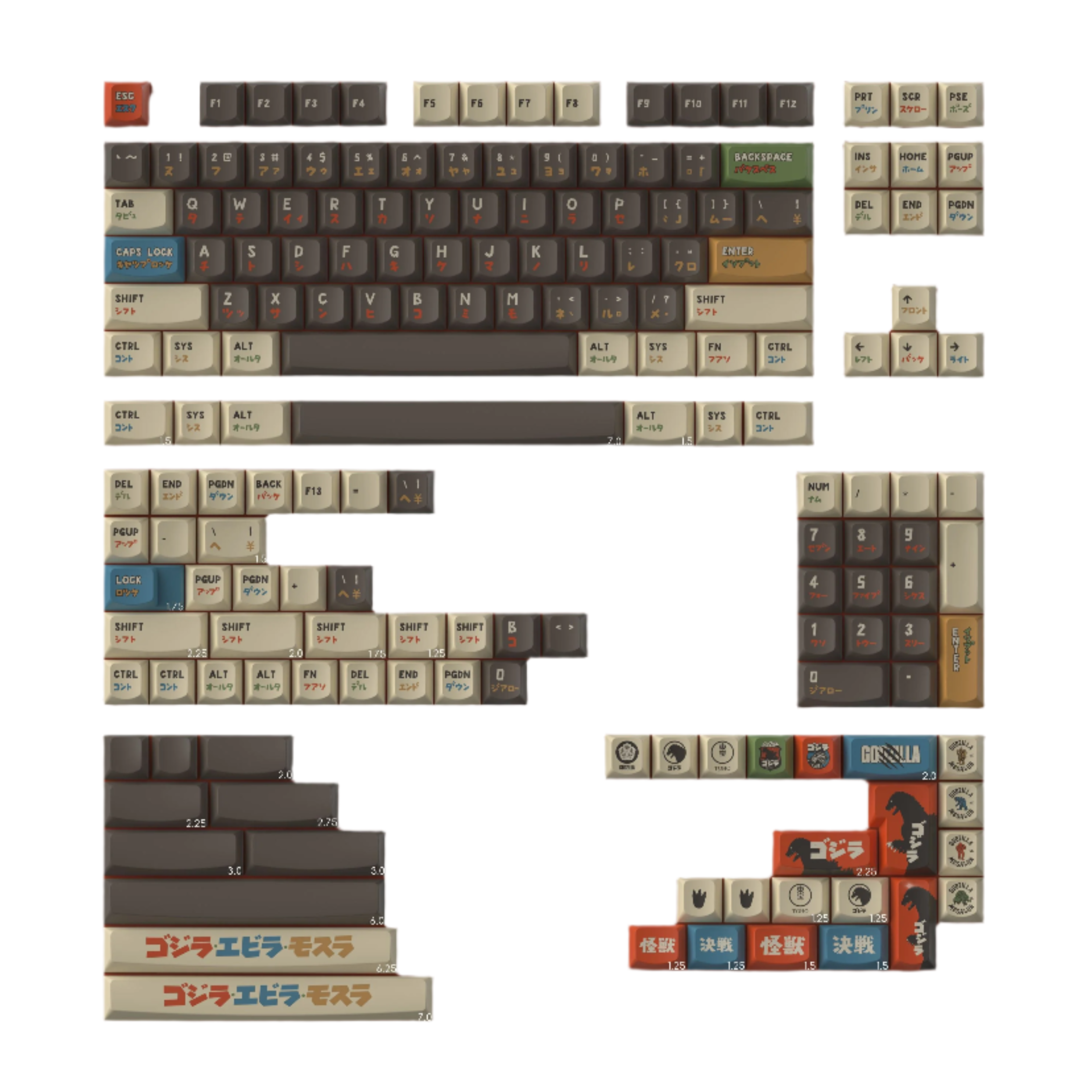 Keytok SMILE Profile Black Classic Godzilla Dye-Sub PBT Keyaps 173pcs / Set