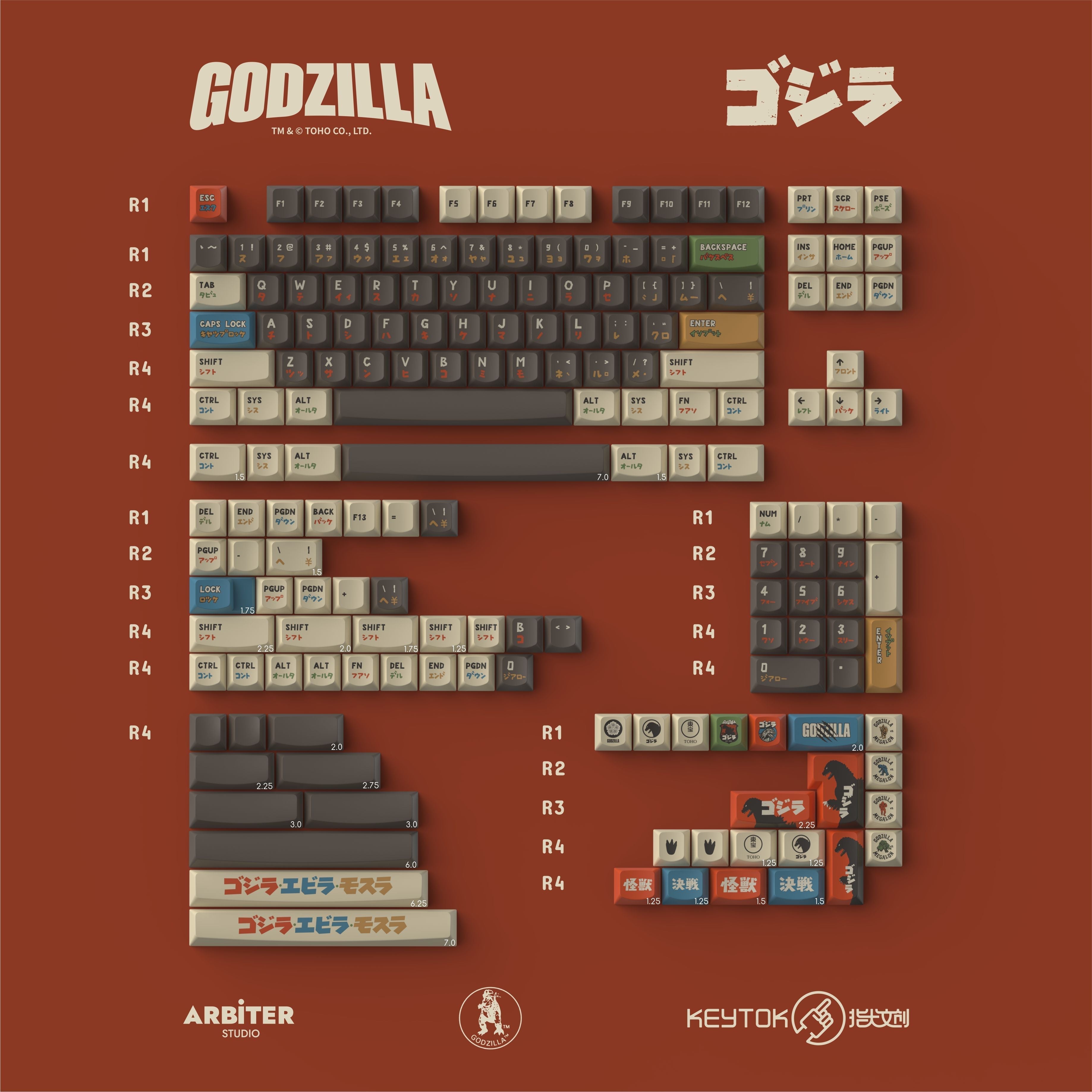 Keytok SMILE Profile Black Classic Godzilla Dye-Sub PBT Keyaps 173pcs / Set