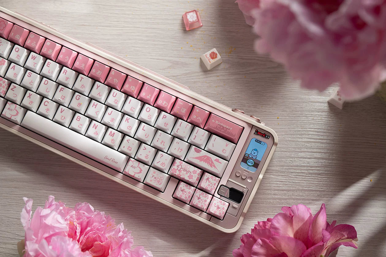 Soulrose Blessed Honor of White Sakura OEM Profile PBT+PC Keycaps with Special Pearlescent Coating