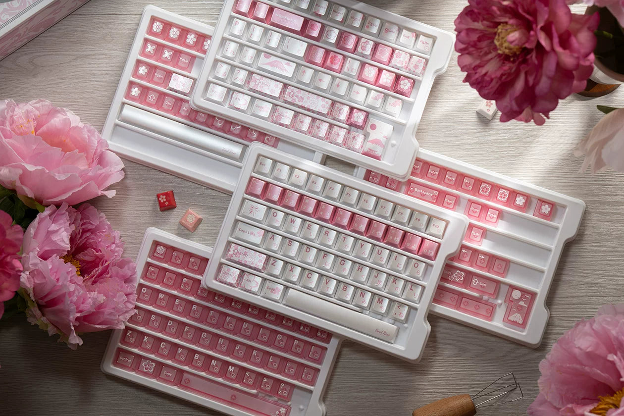 Soulrose Blessed Honor of White Sakura OEM Profile PBT+PC Keycaps with Special Pearlescent Coating