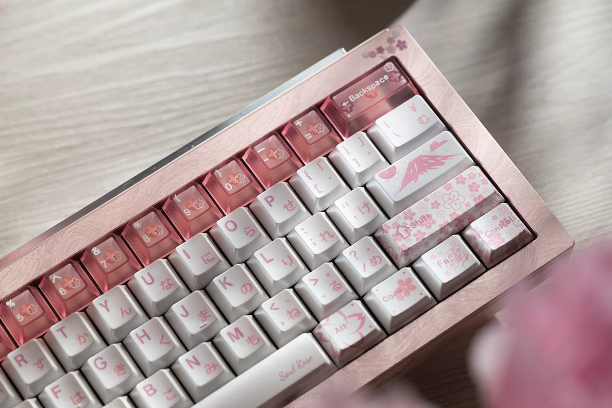 Soulrose Blessed Honor of White Sakura OEM Profile PBT+PC Keycaps with Special Pearlescent Coating