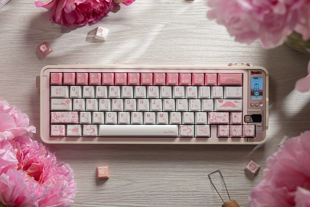 Soulrose Blessed Honor of White Sakura OEM Profile PBT+PC Keycaps with Special Pearlescent Coating