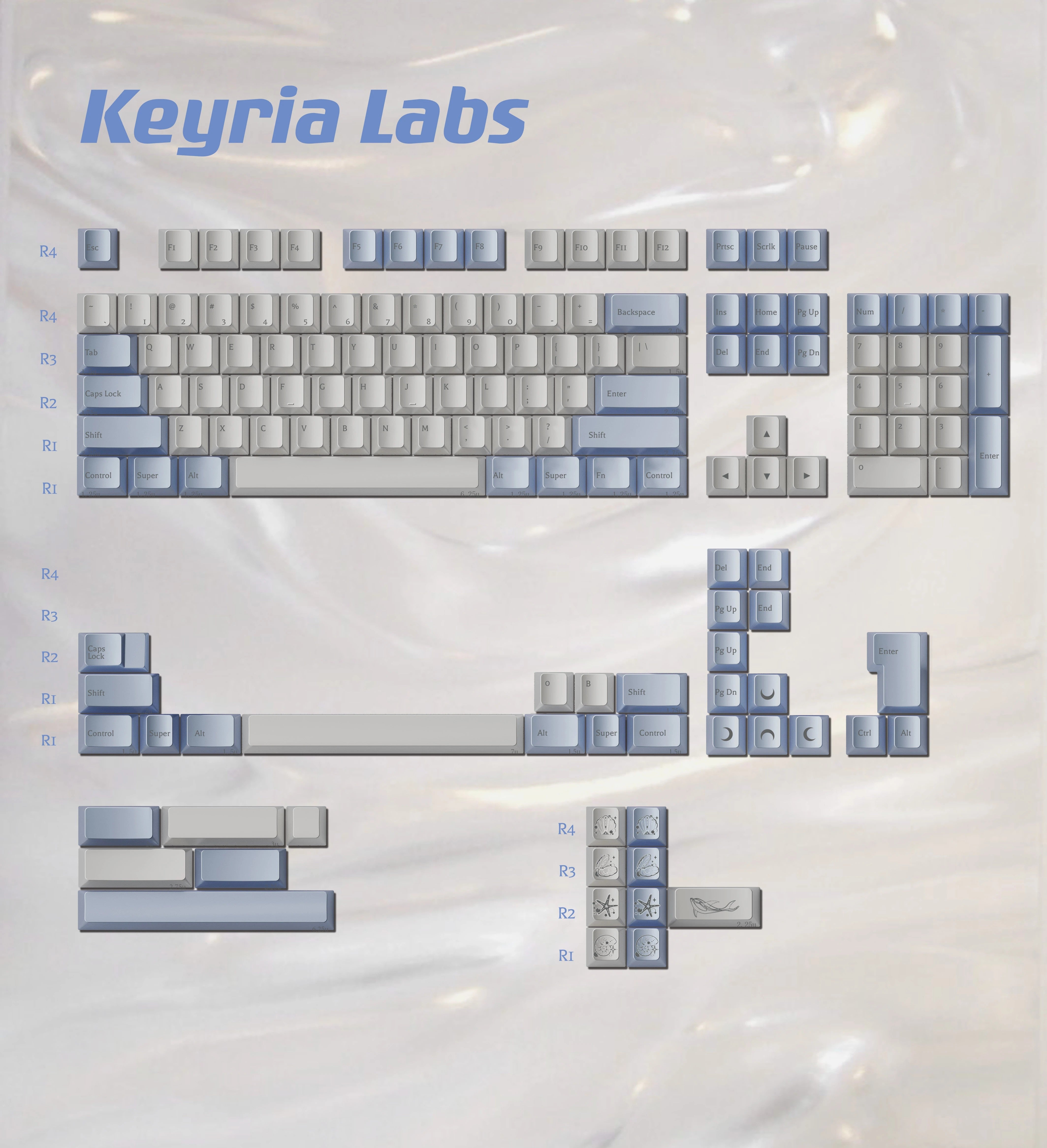 Keyria Labs Pearl Tears Theme Keycaps ABS Spraying Cherry Profile Keycap For Customized Gaming Mechanical Keyboard