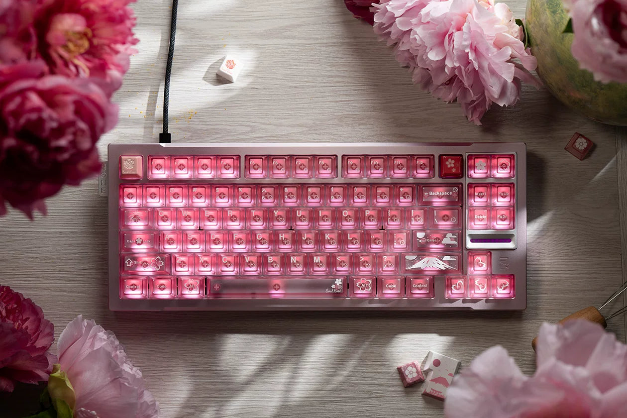 Soulrose Blessed Honor of White Sakura OEM Profile PBT+PC Keycaps with Special Pearlescent Coating