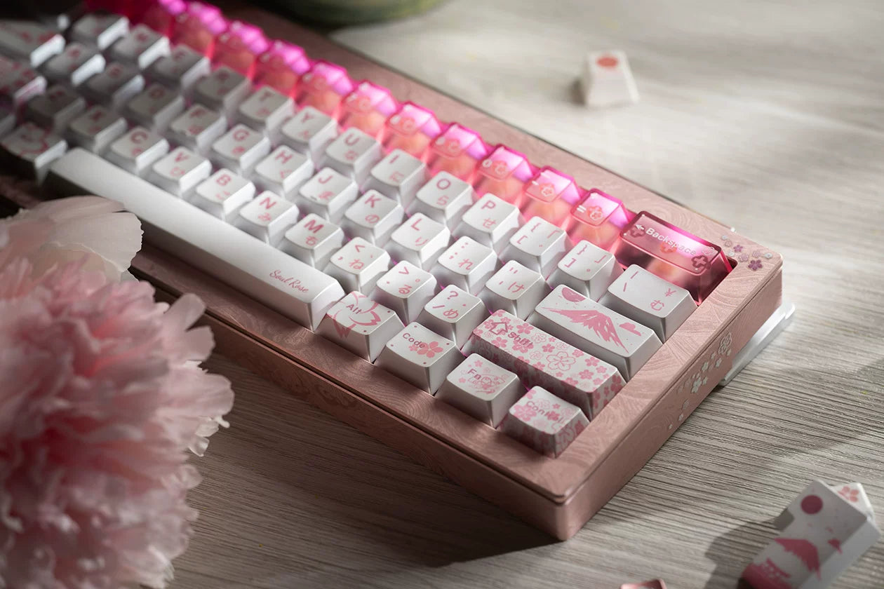 Soulrose Blessed Honor of White Sakura OEM Profile PBT+PC Keycaps with Special Pearlescent Coating