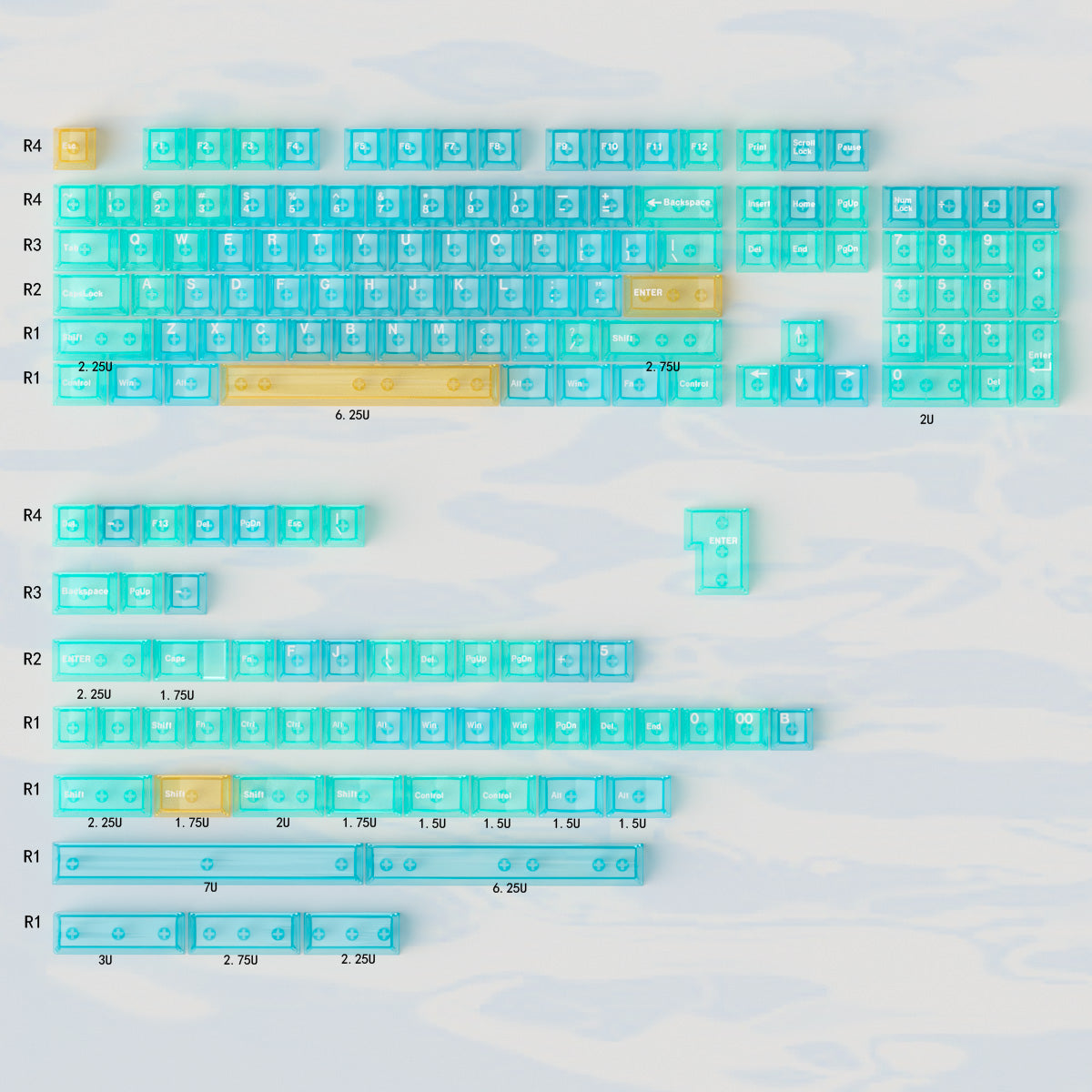 Hawaii Blue Transparent OEM Profile PC Keycaps