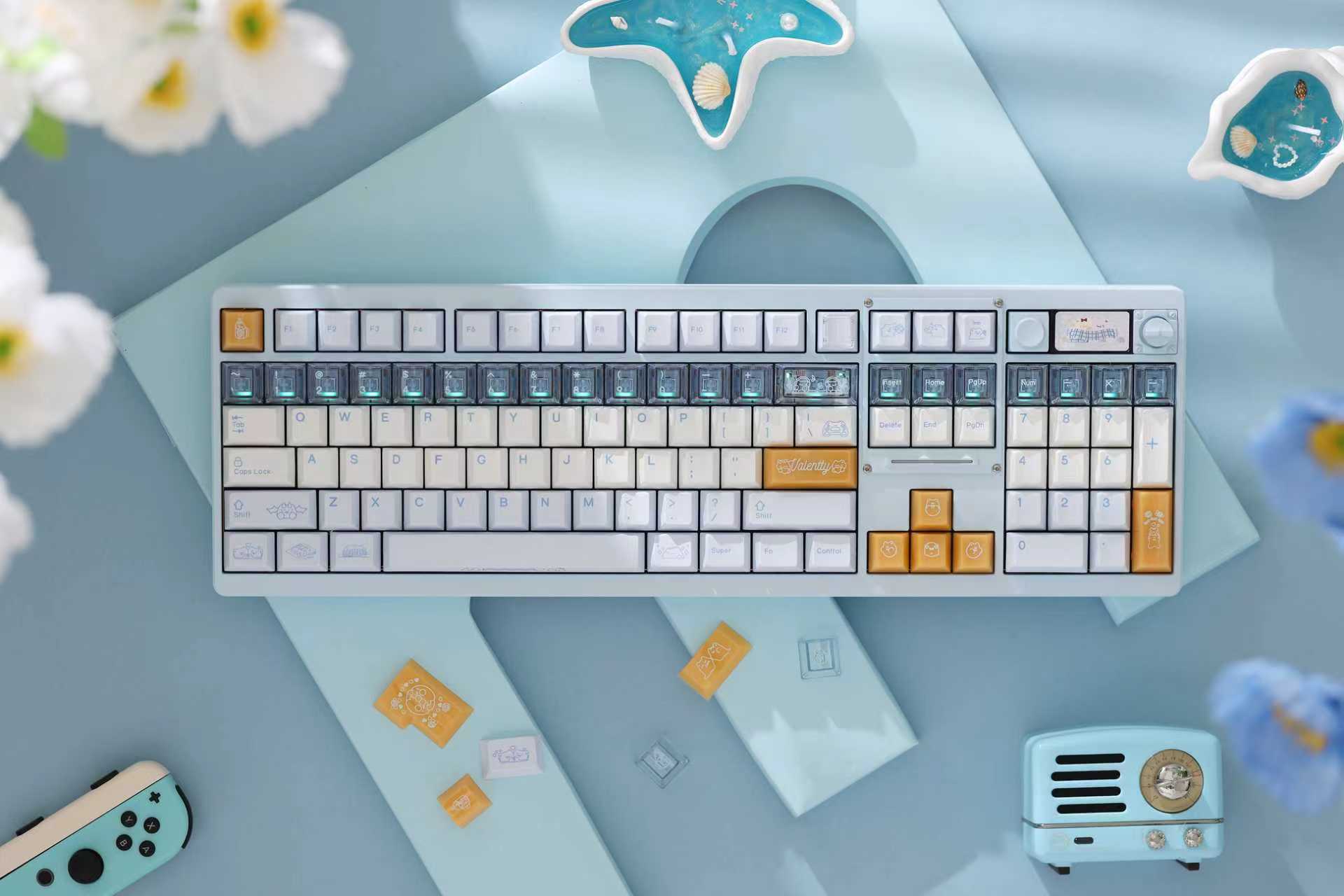 KeyByeLab Valentty Blue Cherry Profile PBT+PC Keycap Set with Transparent Keycap