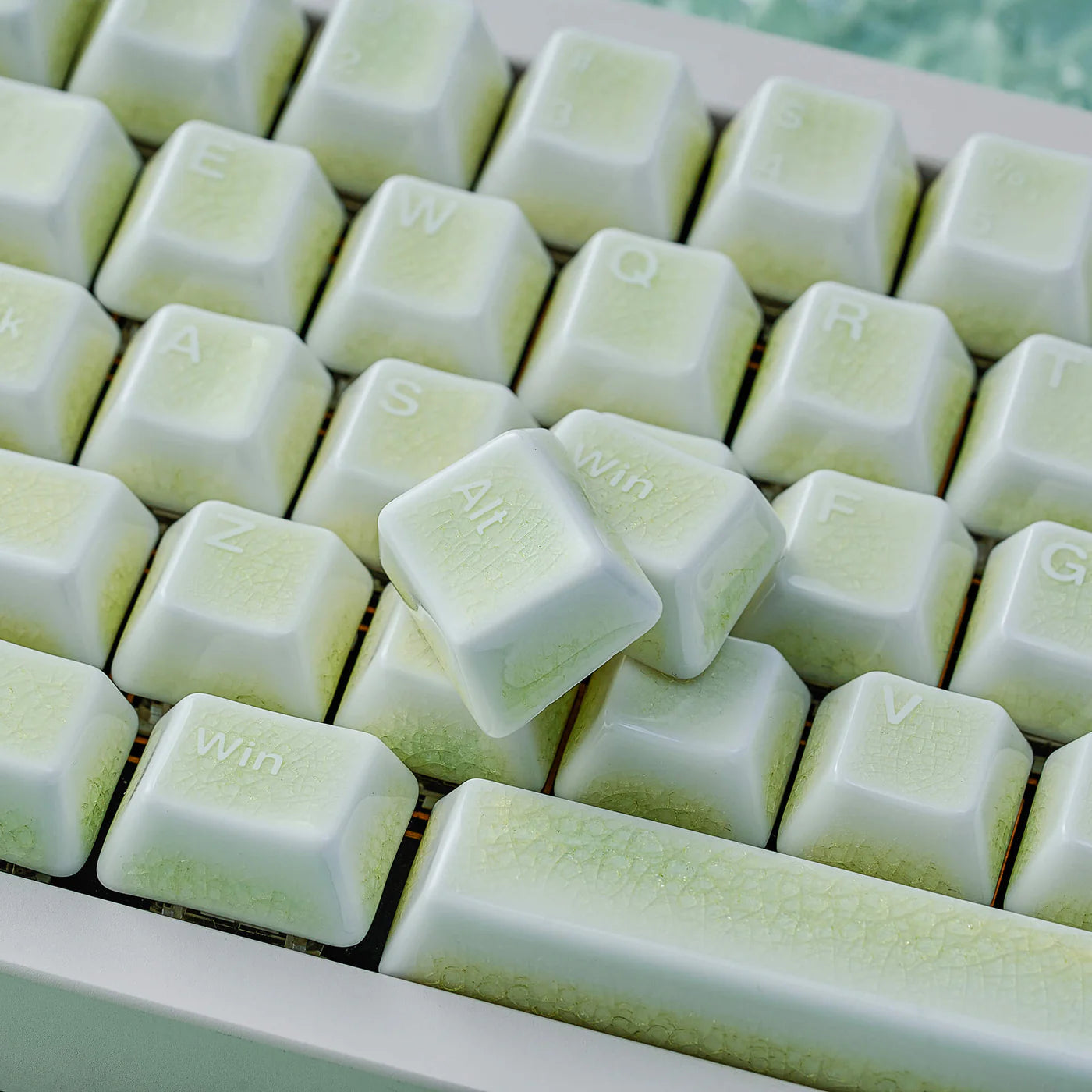 Ceramic Keycap Full Set-Green Crazed