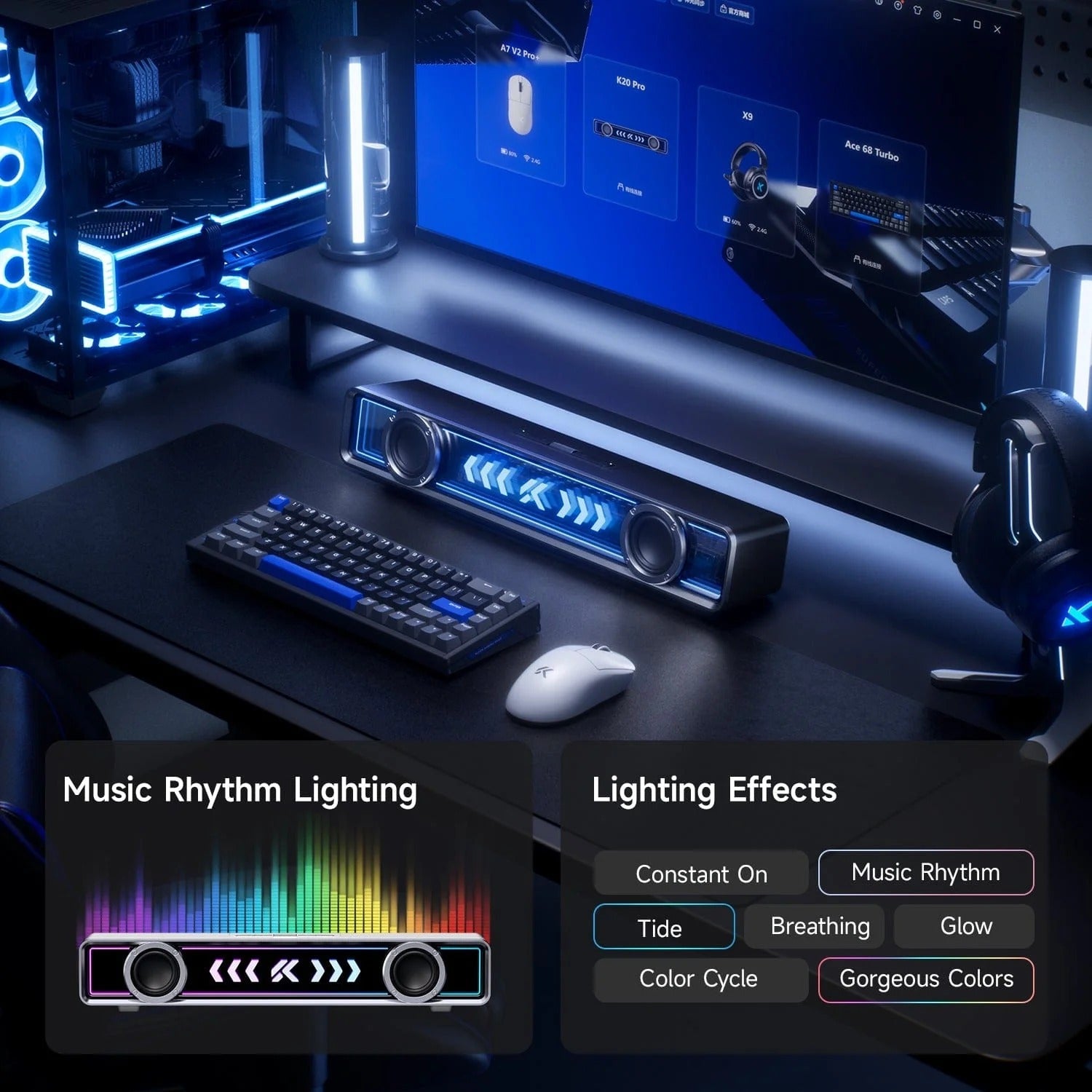 MCHOSE K20 Pro Wireless Gaming RGB Desktop Soundbar with Microphone