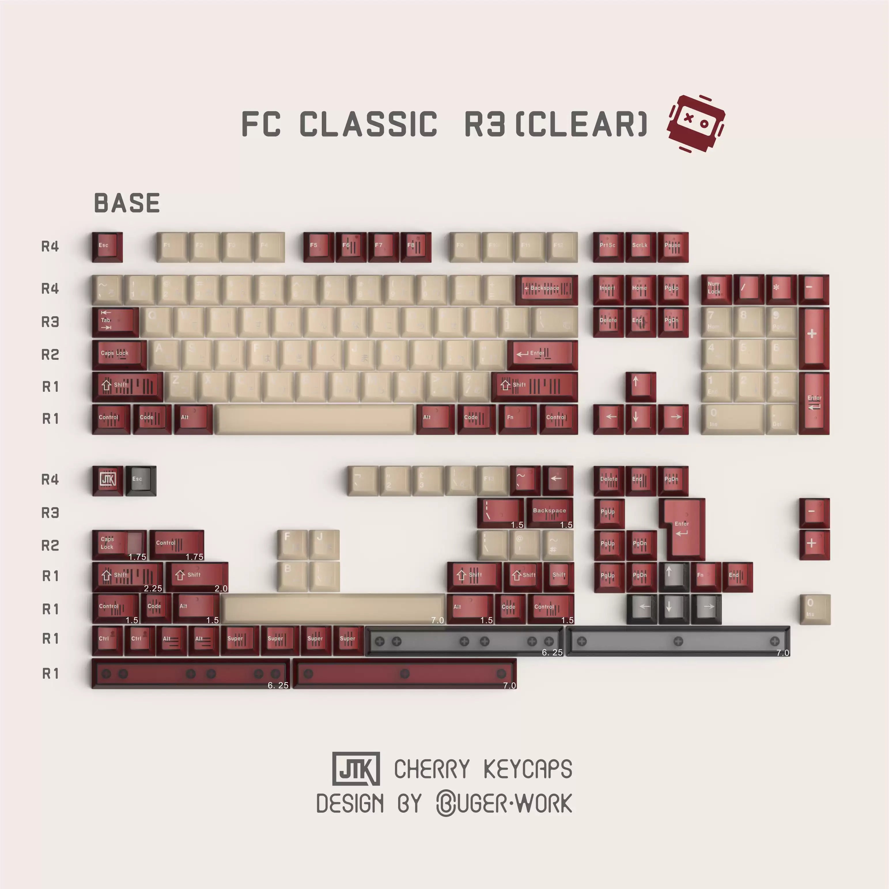 JTK FC Classic R3 Clear Cherry Profile Doubleshot +Tripleshot ABS Keycap Set - Transparent Edition
