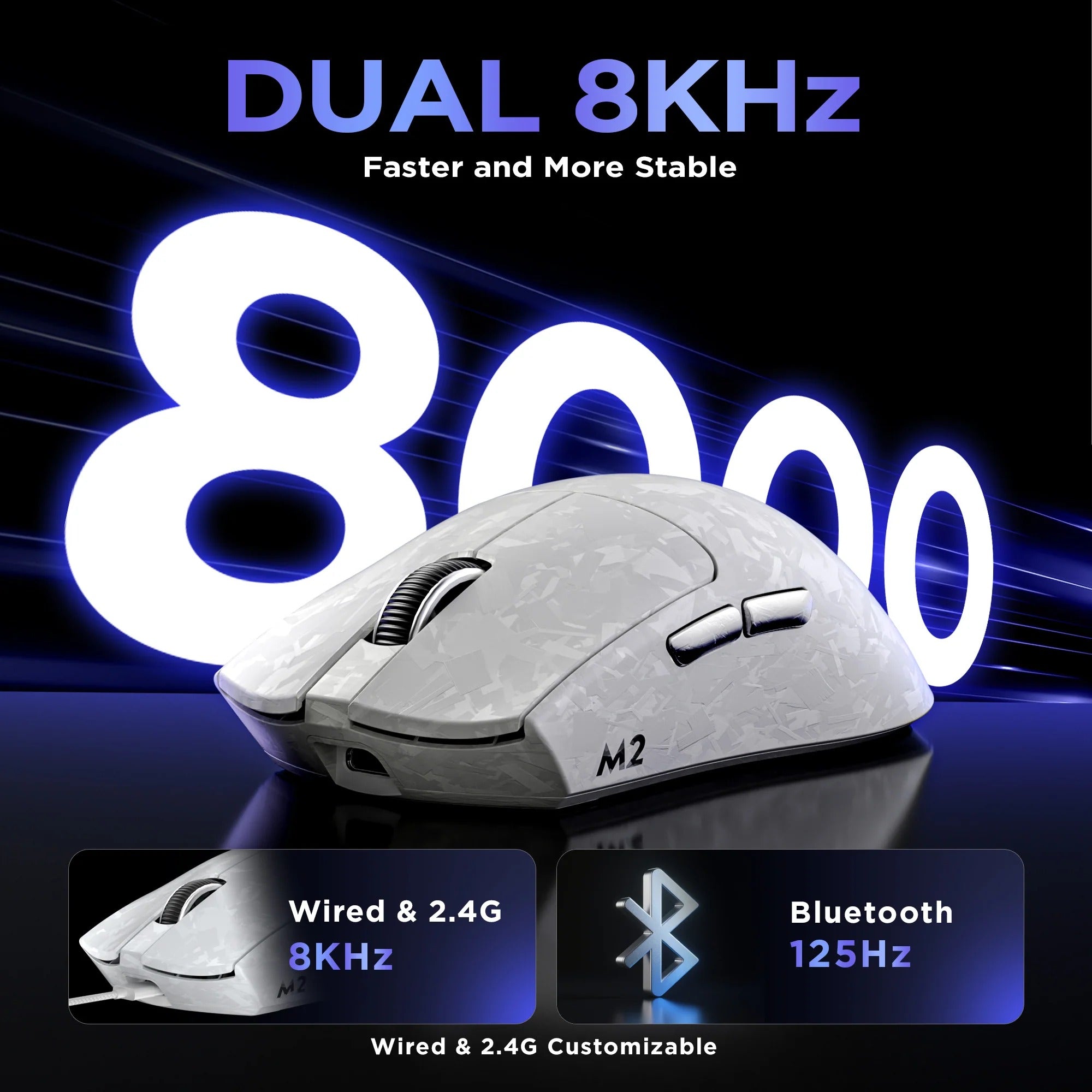 YUNZII M2 Dual 8K Tri-Mode Wireless Carbon Fiber Gaming Mouse