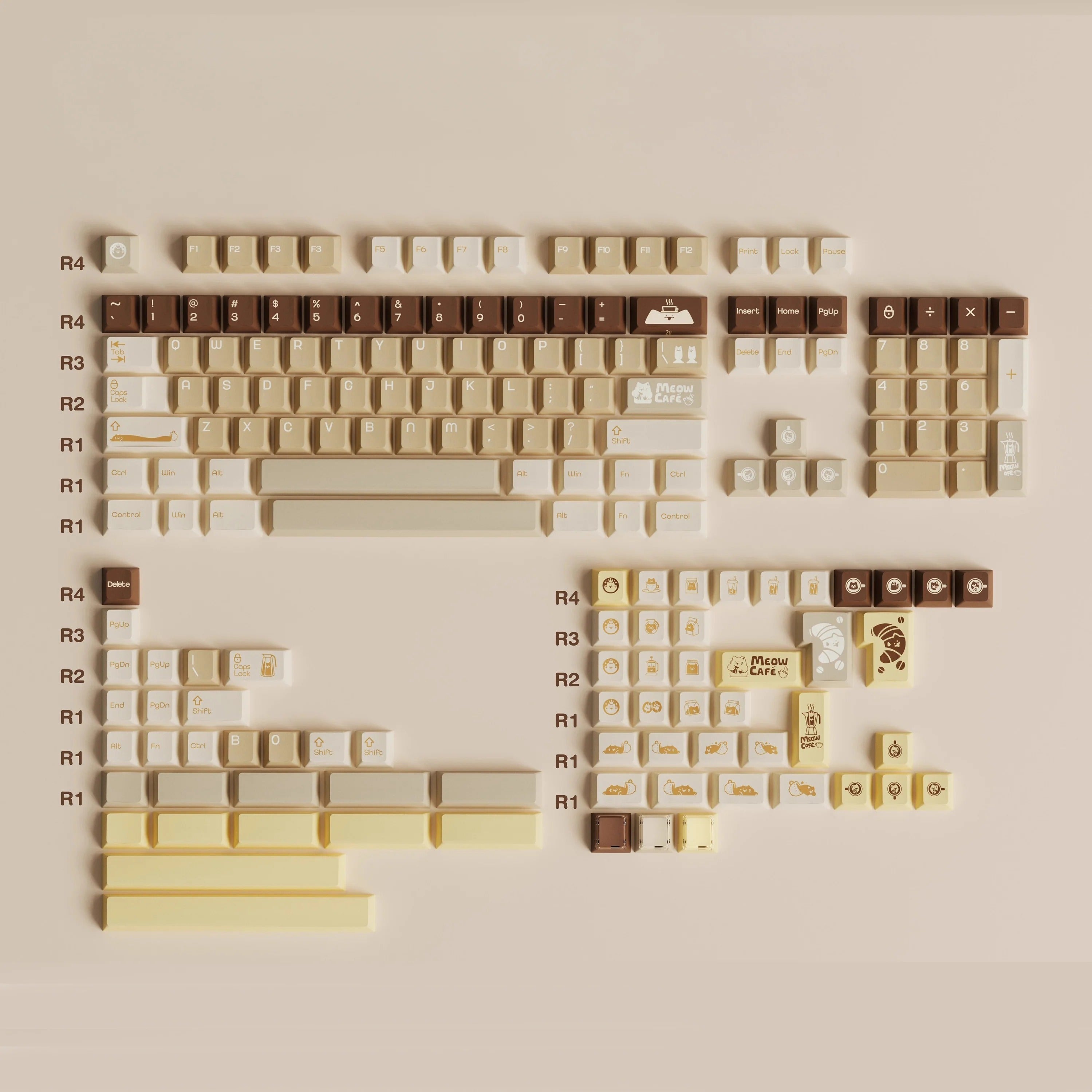 Keybyelab Cherry profile Meow cafe Dye-sub PBT keycaps with Transparent Keycaps