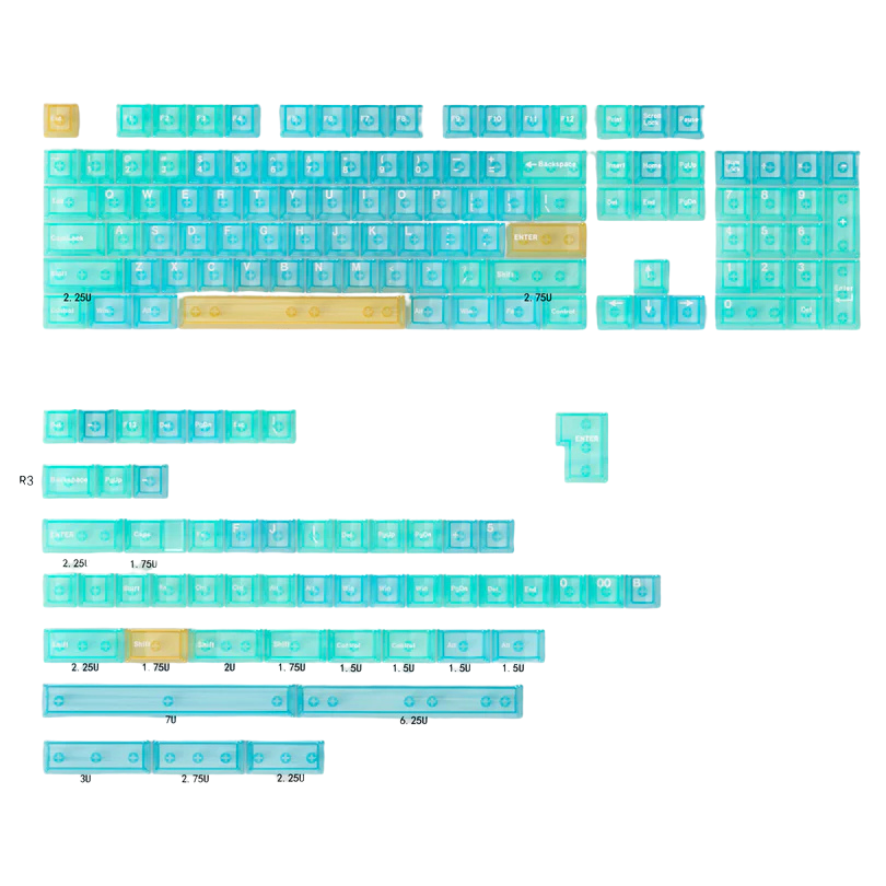 Hawaii Blue Transparent OEM Profile PC Keycaps